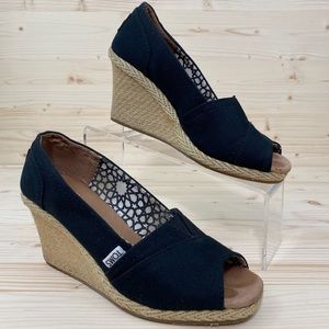 TOMS Black Canvas Classic Wedge Pumps